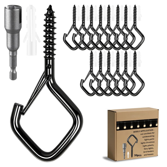 30-Piece Heavy Duty Outdoor String Light Hooks with Safety Buckle