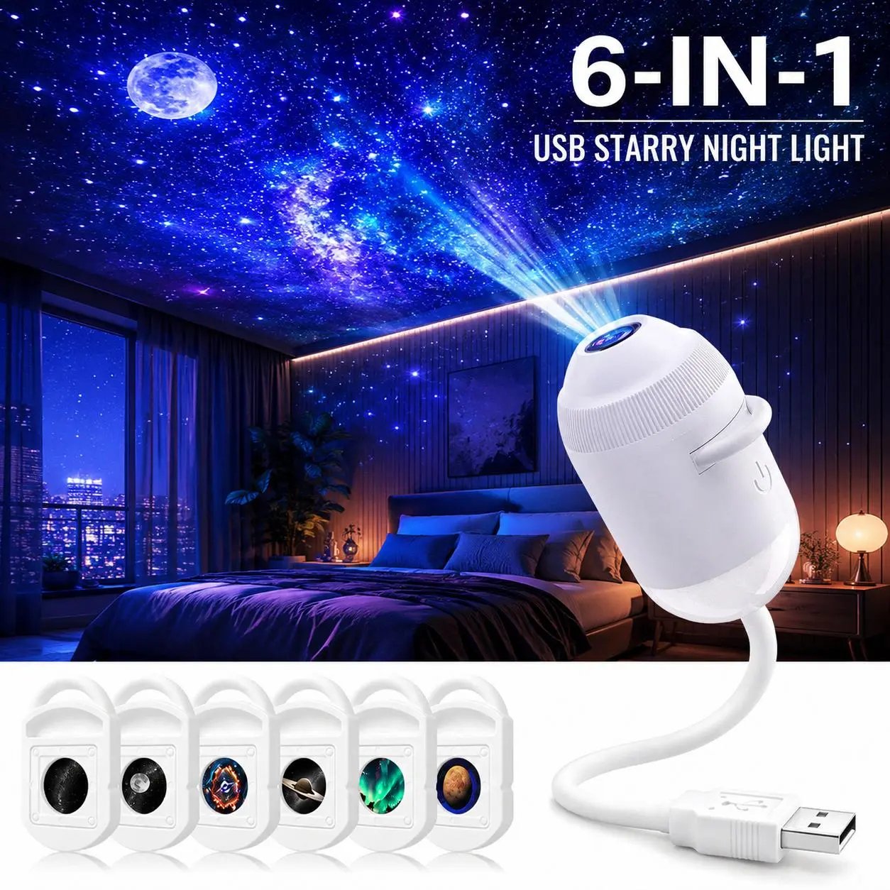 USB Starry Night Galaxy Projector & Soft LED Night Light