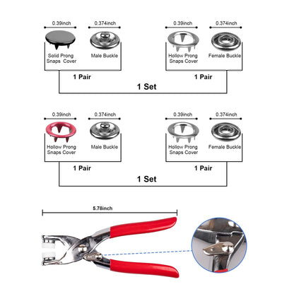 200 Sets Metal Snap Buttons Kit with Fastener Pliers Tool