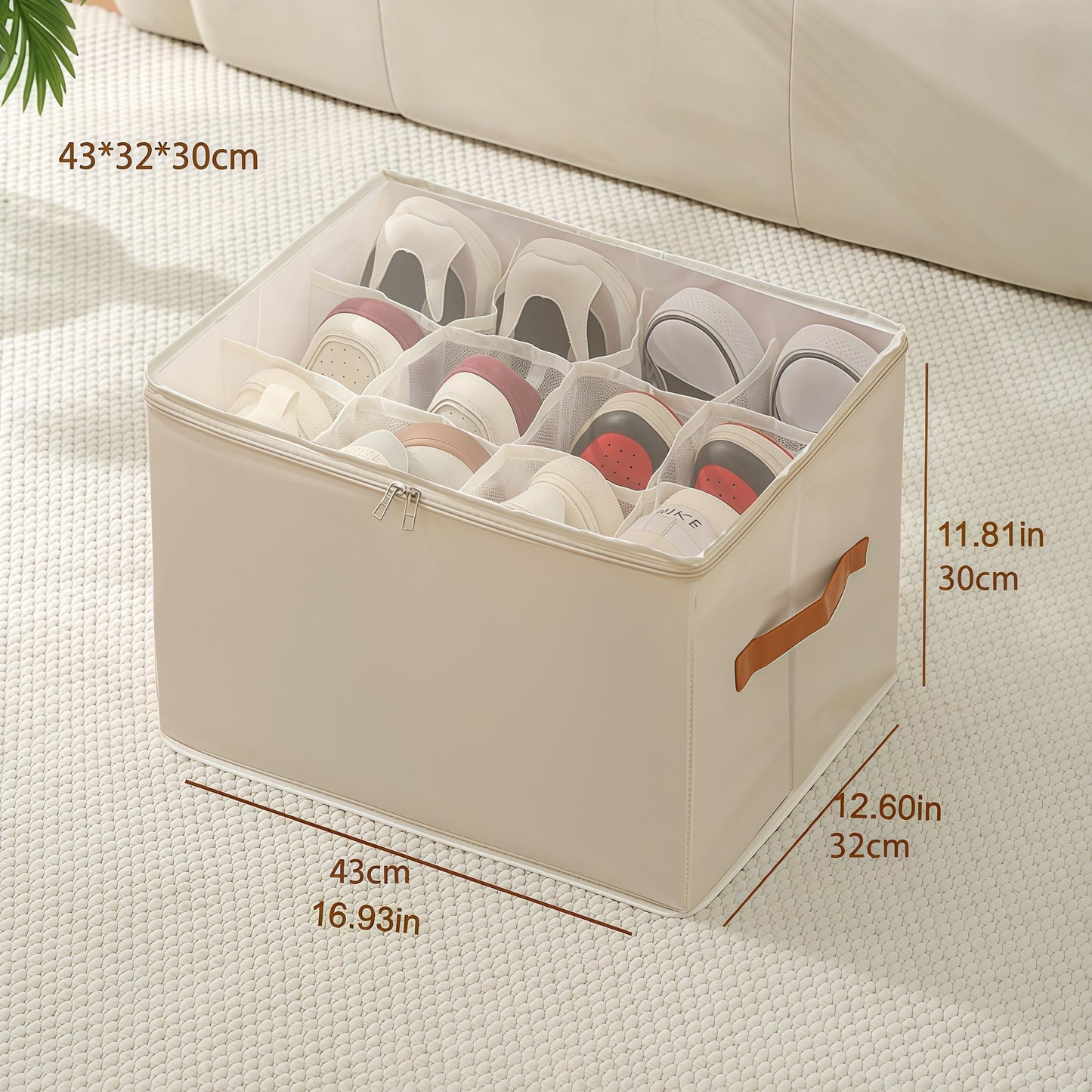 Foldable 12-Compartment Shoe & Closet Storage Box with Clear Zipper Lid