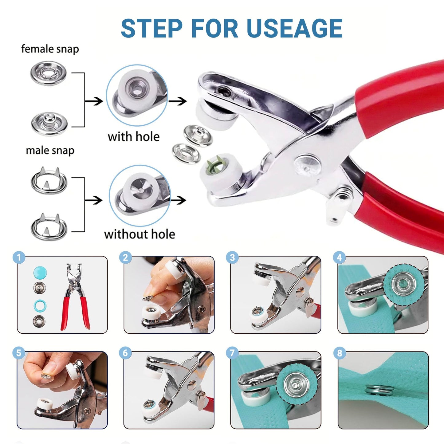 200 Sets Metal Snap Buttons Kit with Fastener Pliers Tool