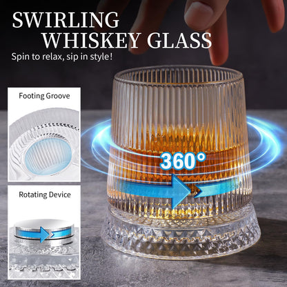 360° Spinning Whiskey Glass Set with Rotating Base