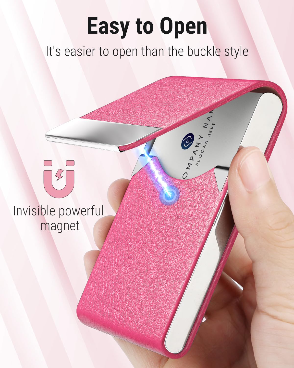 Slim Magnetic Leather Business Card Holder Case for Men & Women