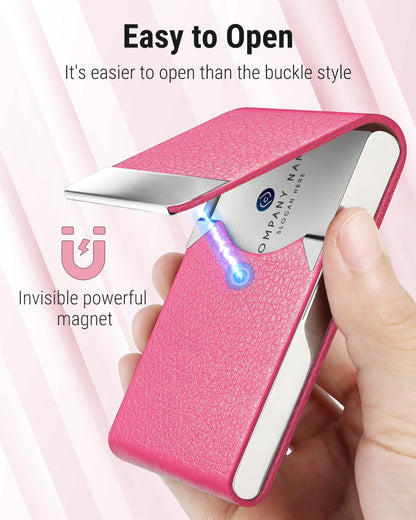 Slim Magnetic Leather Business Card Holder Case for Men & Women