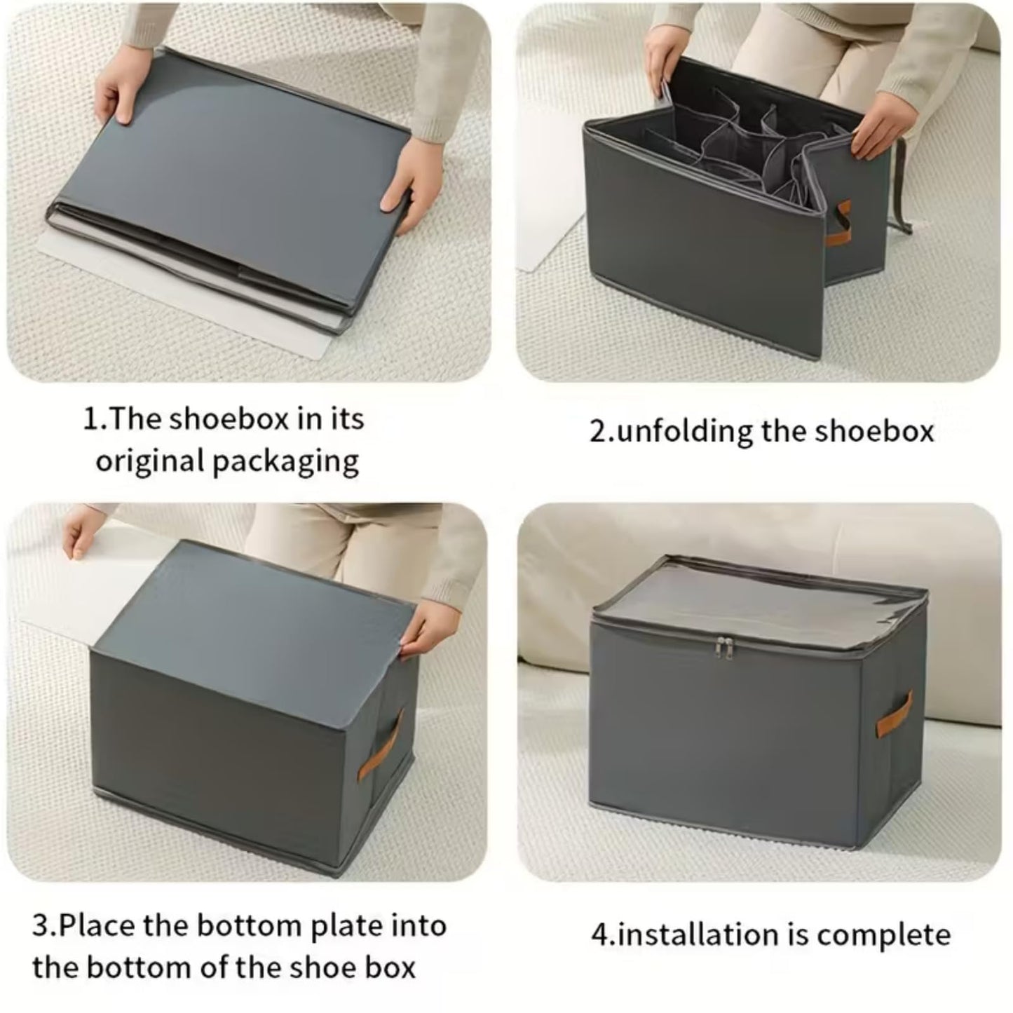 Foldable 12-Compartment Shoe & Closet Storage Box with Clear Zipper Lid