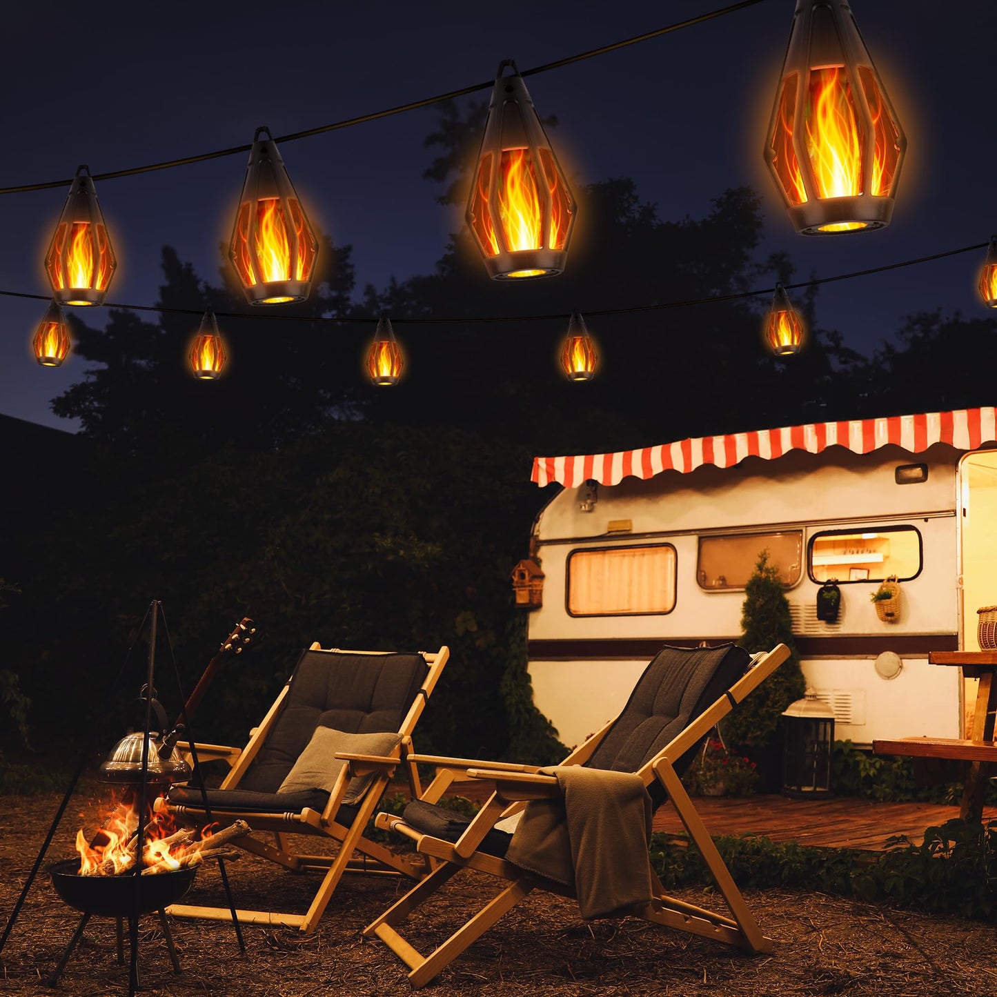 Solar Flickering Flame Outdoor String Lights