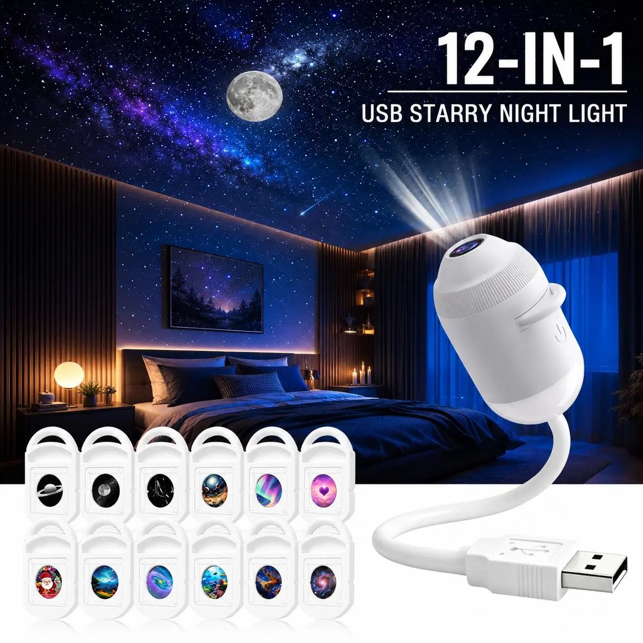 USB Starry Night Galaxy Projector & Soft LED Night Light