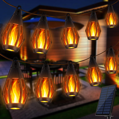 Solar Flickering Flame Outdoor String Lights
