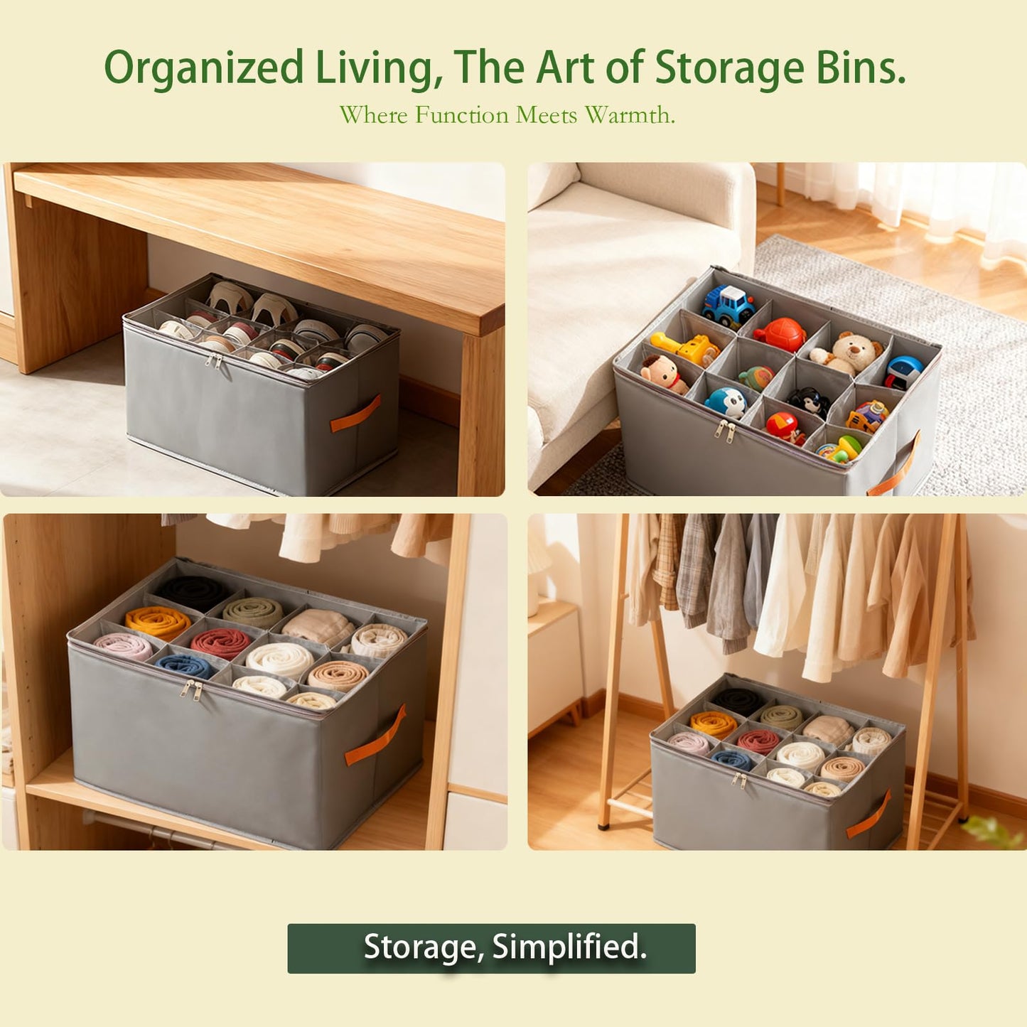 Foldable 12-Compartment Shoe & Closet Storage Box with Clear Zipper Lid