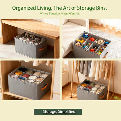 Foldable 12-Compartment Shoe & Closet Storage Box with Clear Zipper Lid