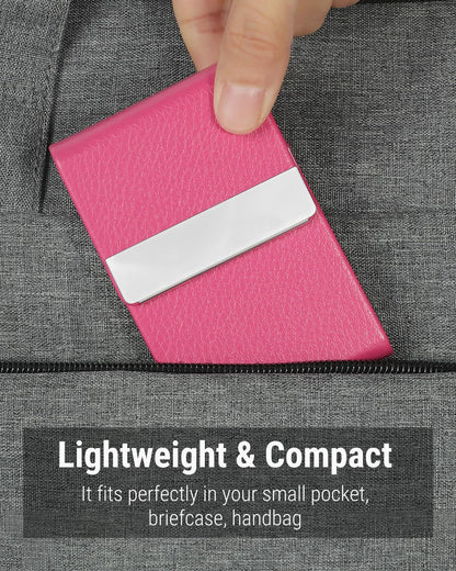 Slim Magnetic Leather Business Card Holder Case for Men & Women
