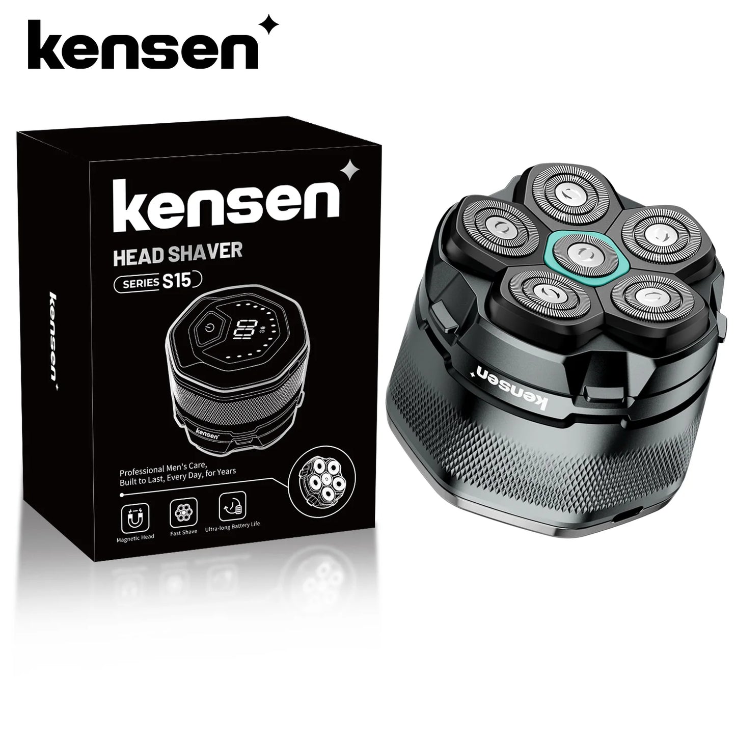 KENSEN Electric Head Shavers for Bald Men 6D Magnetic Razor Beard Trimmer USB Rechargeable LED Display Waterproof Beard Shavers