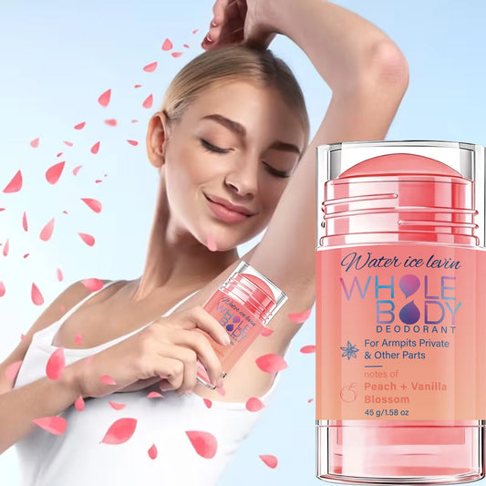 Water Ice Levin Whole Body Deodorant Stick Armpits Private Areas. Peach Vanilla Scent. Fresh Moisturizing. Long Lasting. 45g.