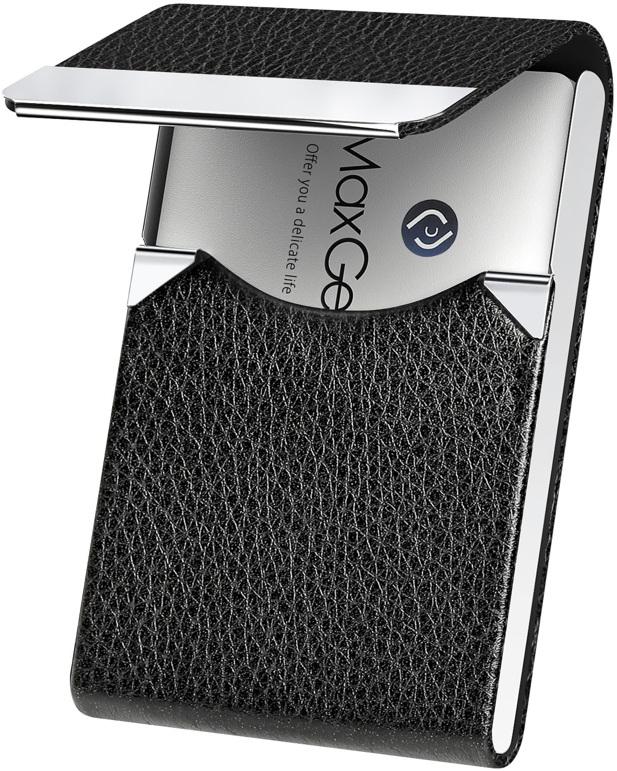 Slim Magnetic Leather Business Card Holder Case for Men & Women