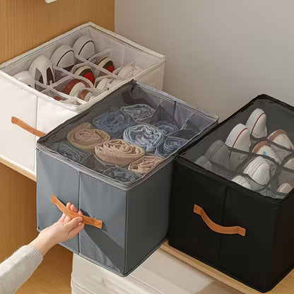 Foldable 12-Compartment Shoe & Closet Storage Box with Clear Zipper Lid