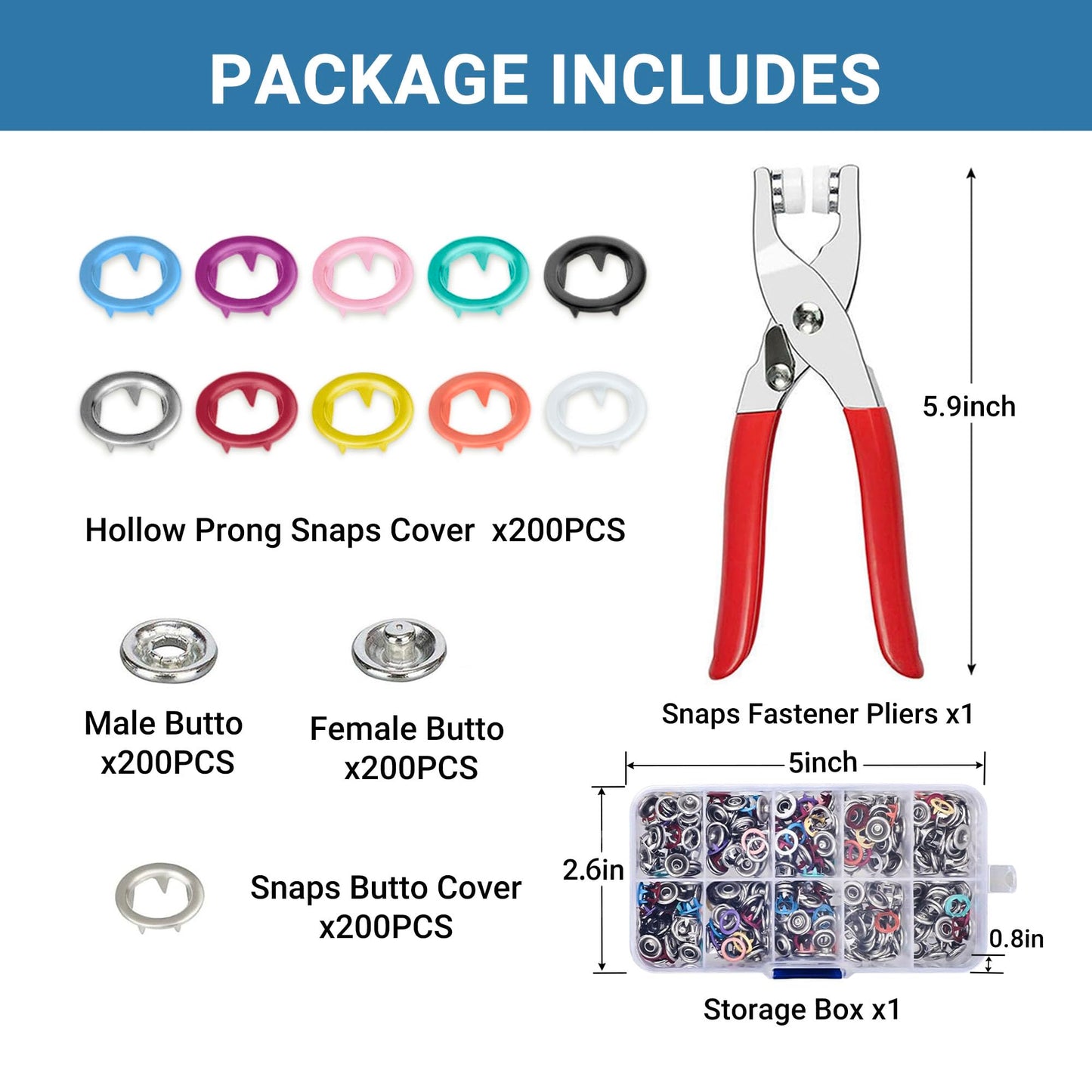 200 Sets Metal Snap Buttons Kit with Fastener Pliers Tool