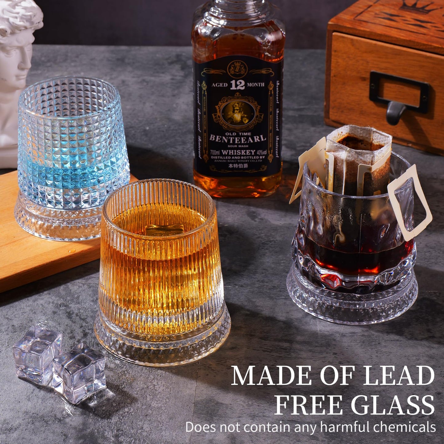 360° Spinning Whiskey Glass Set with Rotating Base