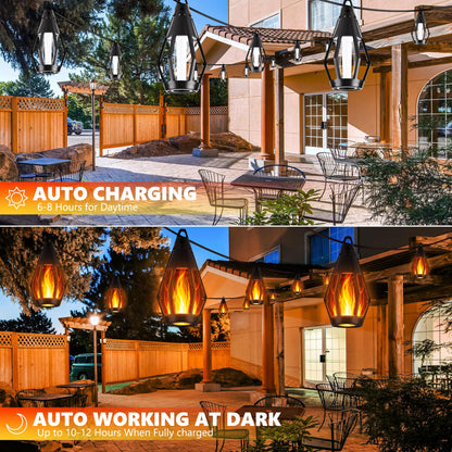 Solar Flickering Flame Outdoor String Lights
