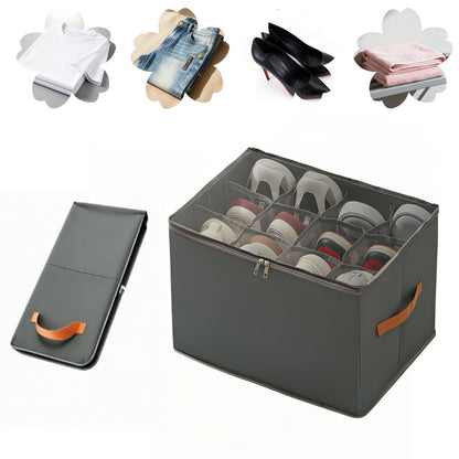 Foldable 12-Compartment Shoe & Closet Storage Box with Clear Zipper Lid