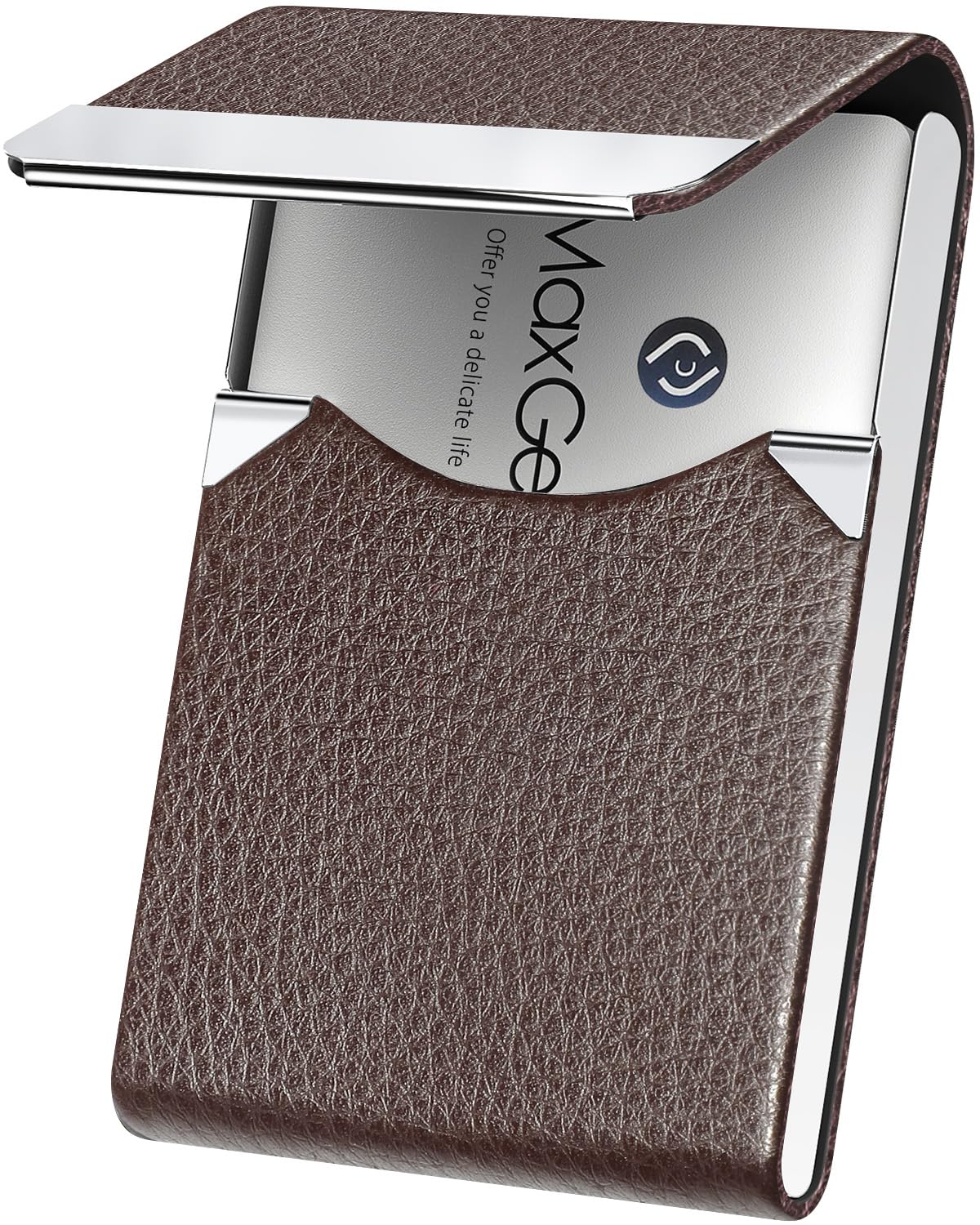 Slim Magnetic Leather Business Card Holder Case for Men & Women