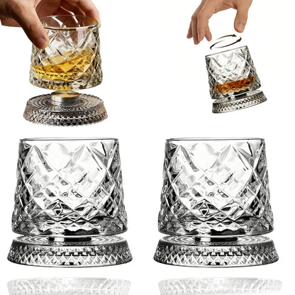 360° Spinning Whiskey Glass Set with Rotating Base