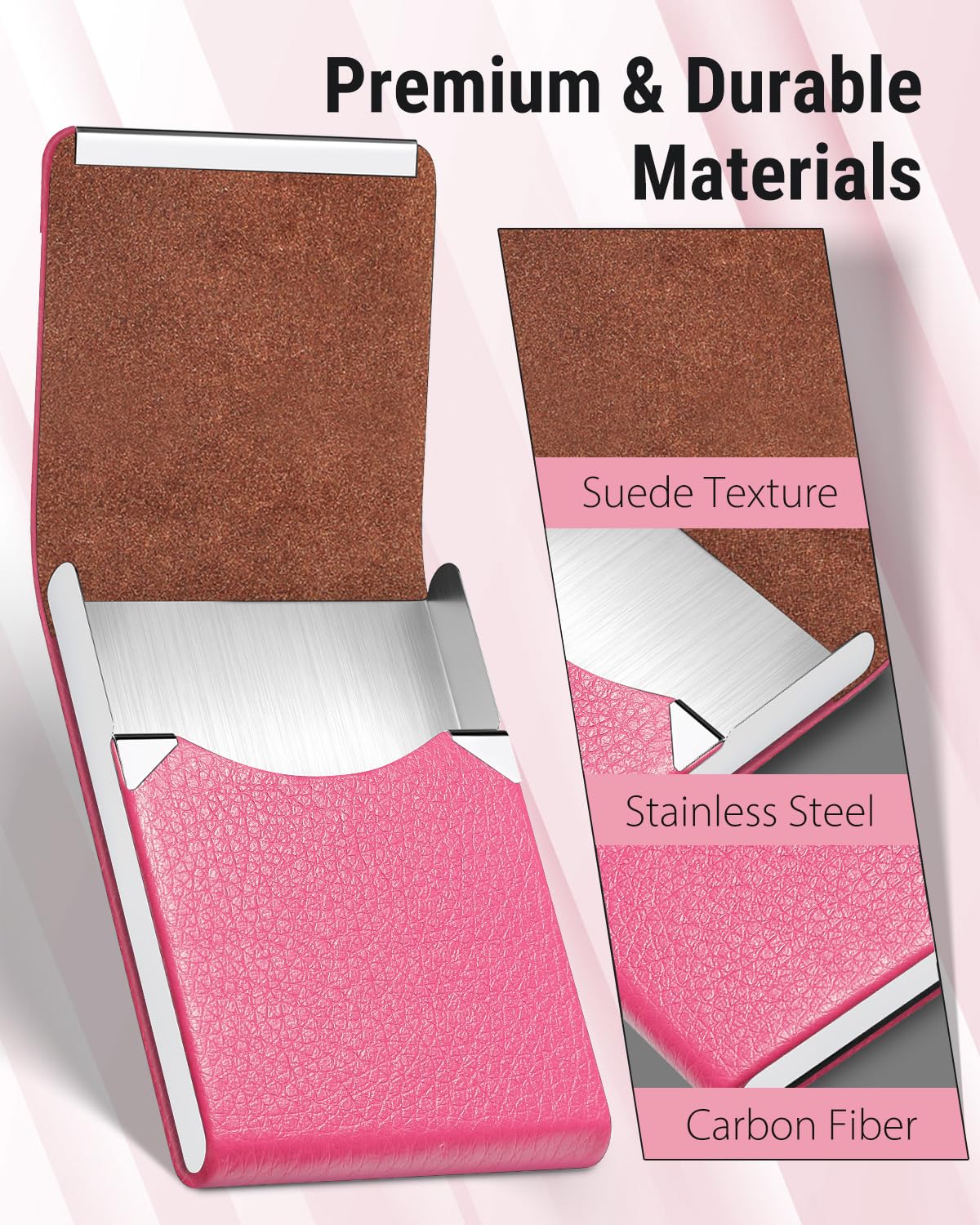 Slim Magnetic Leather Business Card Holder Case for Men & Women