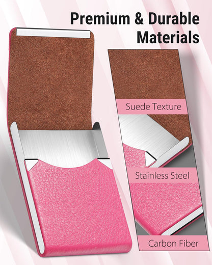 Slim Magnetic Leather Business Card Holder Case for Men & Women