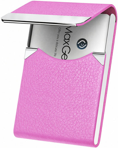 Slim Magnetic Leather Business Card Holder Case for Men & Women